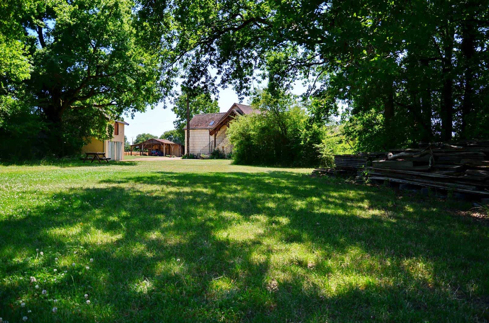 Ombre des grands chênes à côté de la maison - gîte rural de Haute Forêt en Vallée du Loir